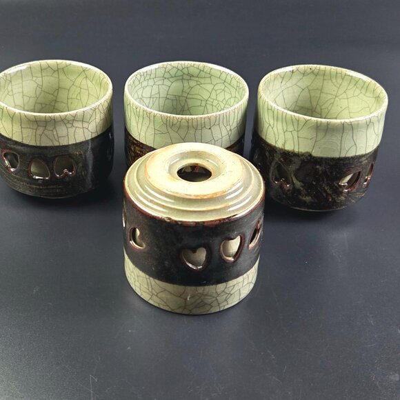 Vintage - Set of 4- Japanese Somayaki Hashirigoma Pottery Cups - Picture 6 of 12